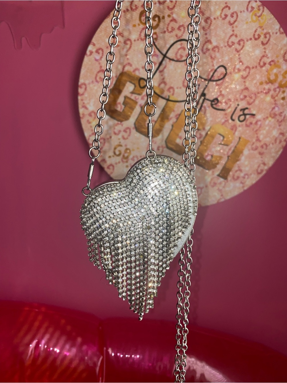 Silver Crystal Heart Fringe small purse